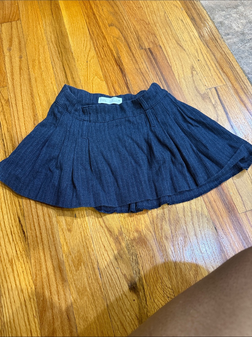Zara Navy Pleated Denim-Texture Girls Skirt